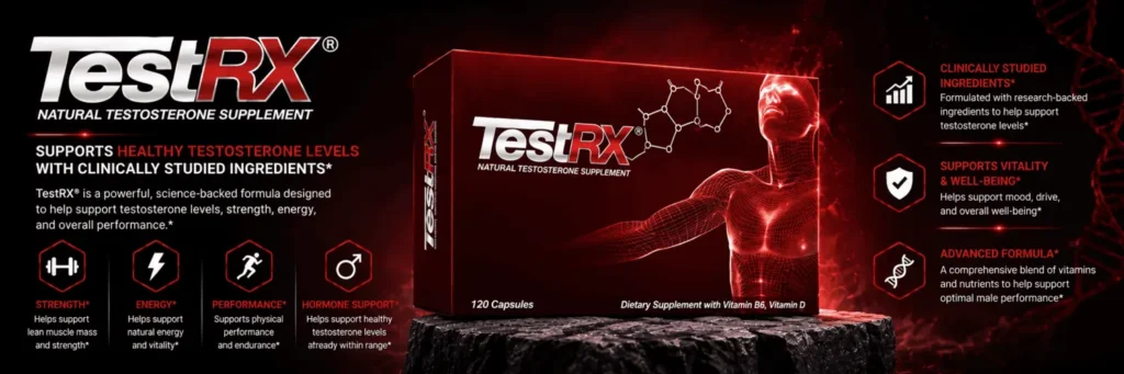 TestRX natural testosterone support supplement review with strength and performance benefits