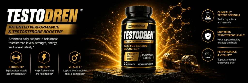Testodren testosterone booster review featuring patented performance formula and clinically tested ingredients