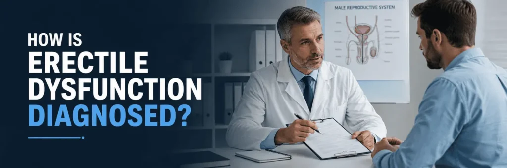 Doctor discussing erectile dysfunction symptoms and evaluation with a patient